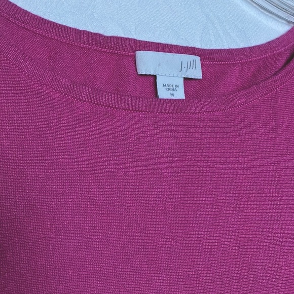 J. Jill tie-front linen blend knit short sleeve top fuchsia pink - Picture 3 of 5